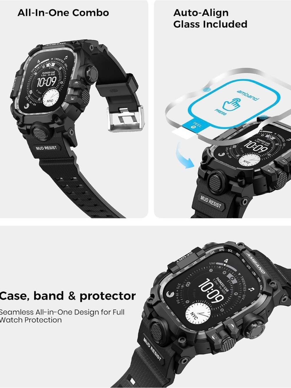Amband M3 Series 49mm Black Protective Smartwatch Case for Apple Watch - Picture 3 of 16